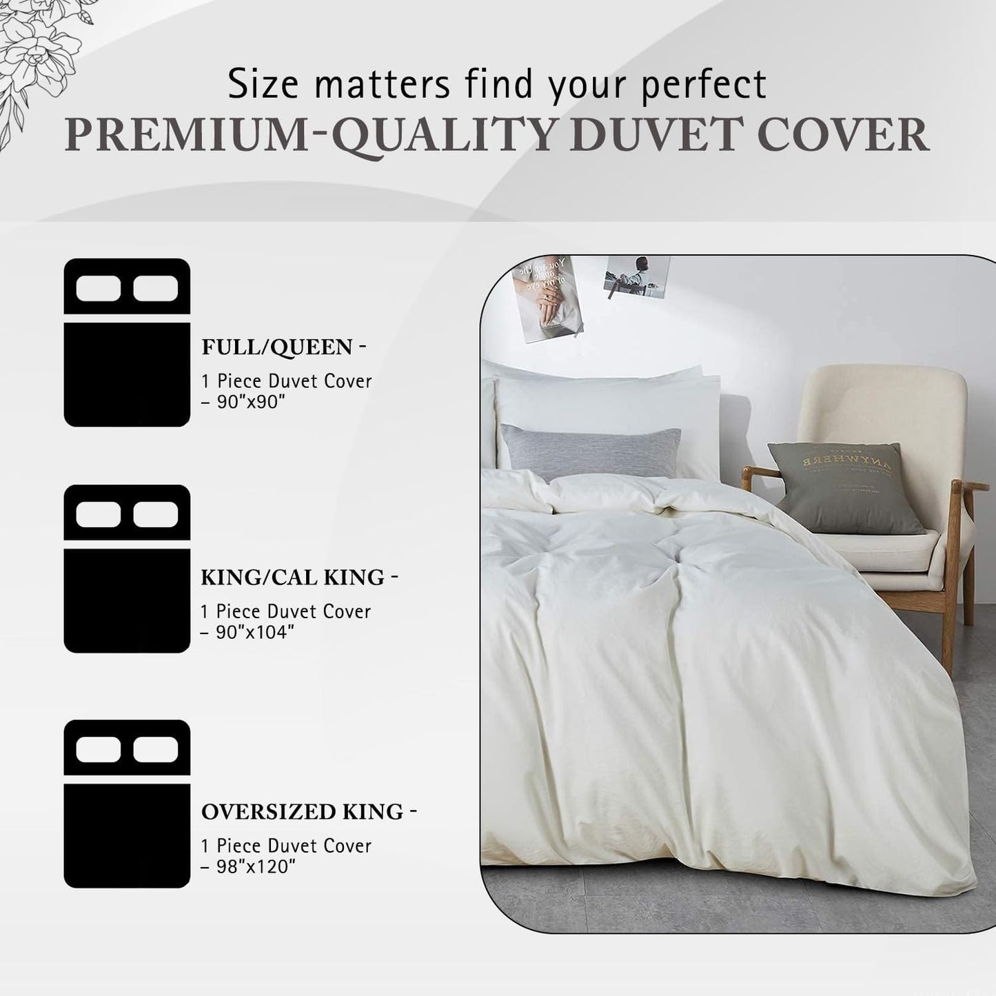 1000 Thread Count King Duvet Cover 100% Egyptian Cotton Hotel Luxury Quality 1 Piece Comforter Cover All Season Breathable Zipper Closure & Corner Ties (Cal King/King, White)