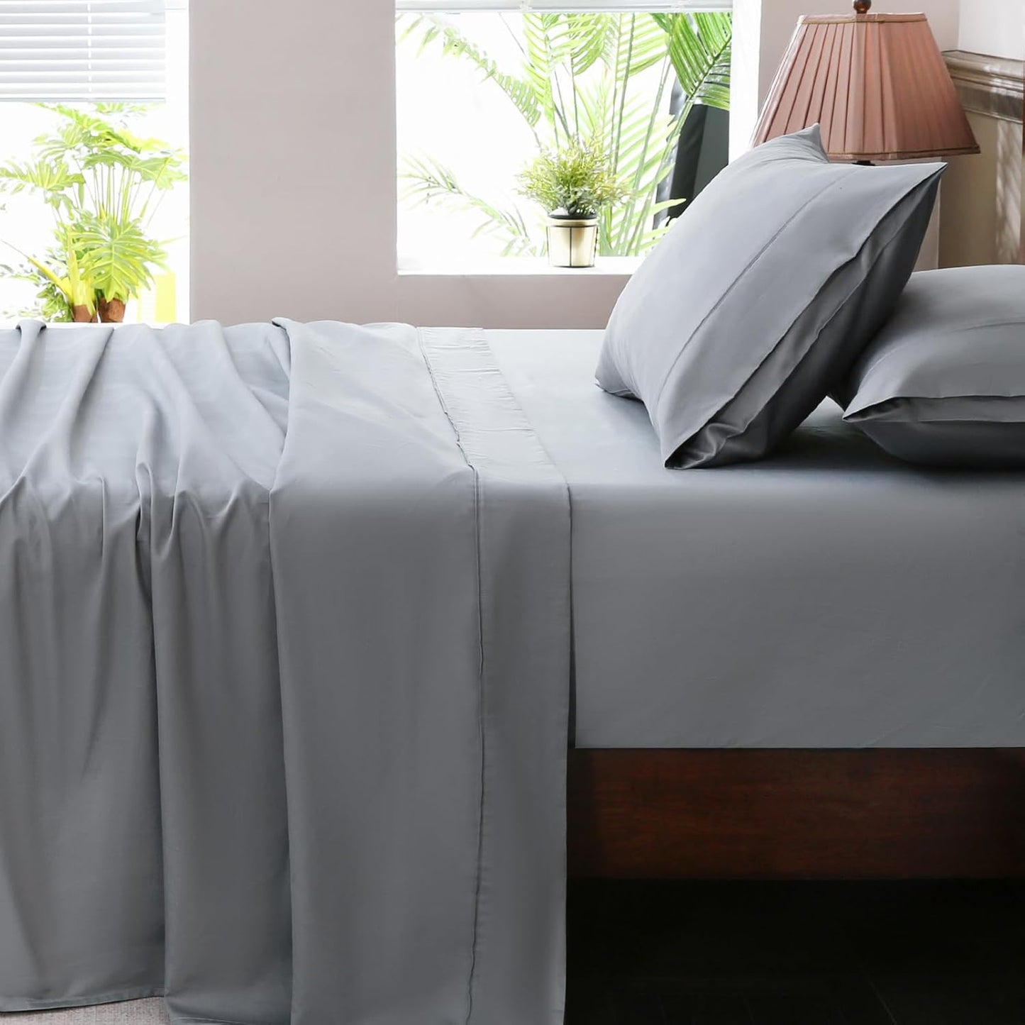 Extra Deep Pocket King Sheets 18-24 Inch 1000 Thread Count 100% Egyptian Cotton Sateen Weave Soft Breathable 4 Pieces（King，Grey）