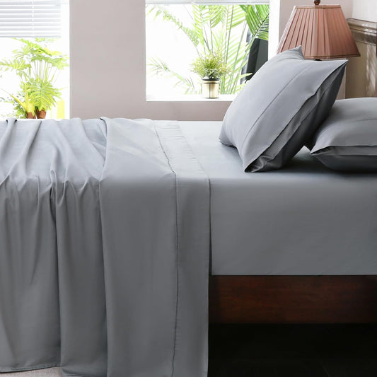 Extra Deep Pocket King Sheets 18-24 Inch 1000 Thread Count 100% Egyptian Cotton Sateen Weave Soft Breathable 4 Pieces（King，Grey）