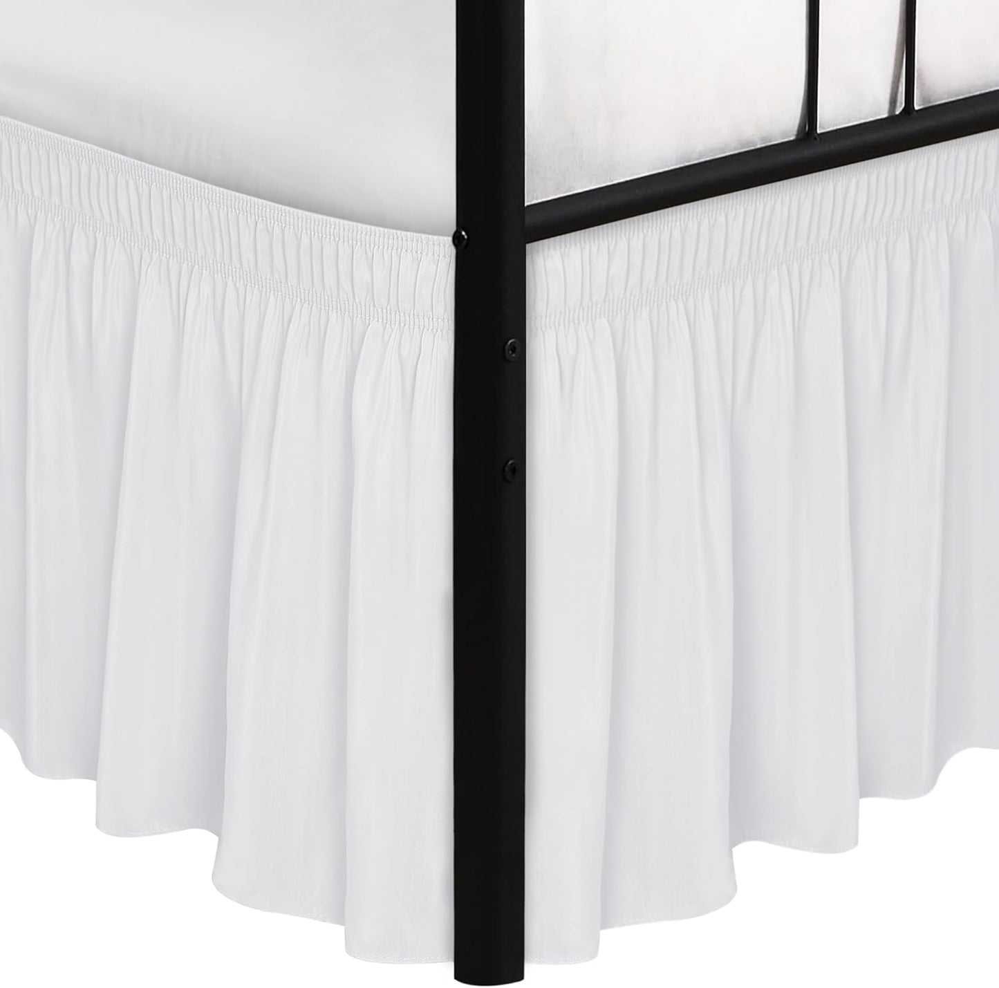 Biscaynebay Wrap Around Bed Skirts with Split Corners for King Beds 25" Drop, White Adjustable Elastic Dust Ruffles Easy Fit Wrinkle & Fade Resistant Silky Luxurious Fabric Machine Washable