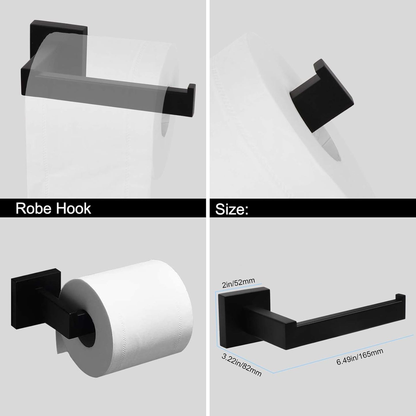 Ralbay Bath Towel Bar, Premium Stainless Steel 5 Pieces Bathroom Hardware Accessories Set Wall Mounted Towel Bar Set, Matte Black