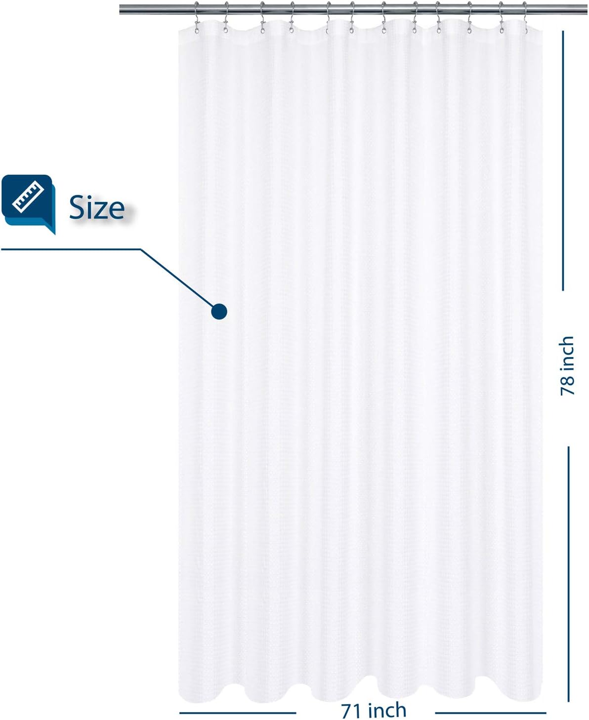 Barossa Design Long Shower Curtain with 78 inch Height, Fabric, Waffle Weave, Hotel Luxury Spa, Water Repellent, Machine Washable, 230 GSM Heavy Duty, White Pique Pattern Decorative Bathroom Curtain