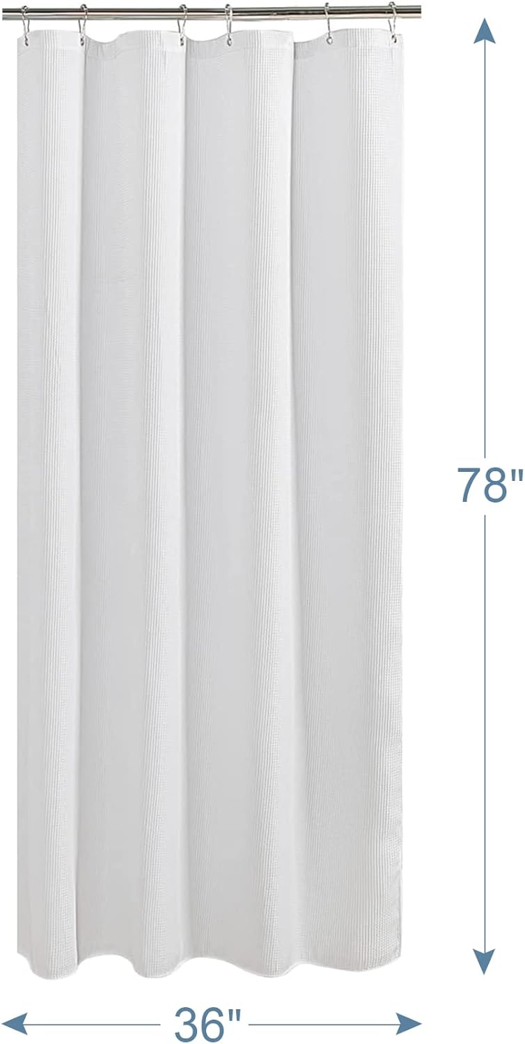 AmazerBath Waffle Shower Curtain White, Stall Shower Curtain 36x78 Inches, 240GSM Heavy Duty Fabric, Hotel Quality, Bathroom Accessories