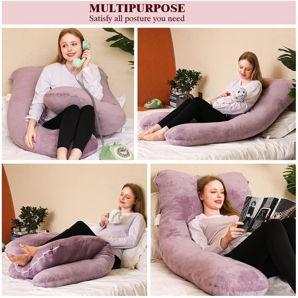 Chilling Home Pregnancy Pillow, U Shape Pregnancy Pillows for Sleeping, 55in Body Pillow for Sleeping, Body Pillows for Adults, Maternity Pillow, Velvet Removable Cover, Pink