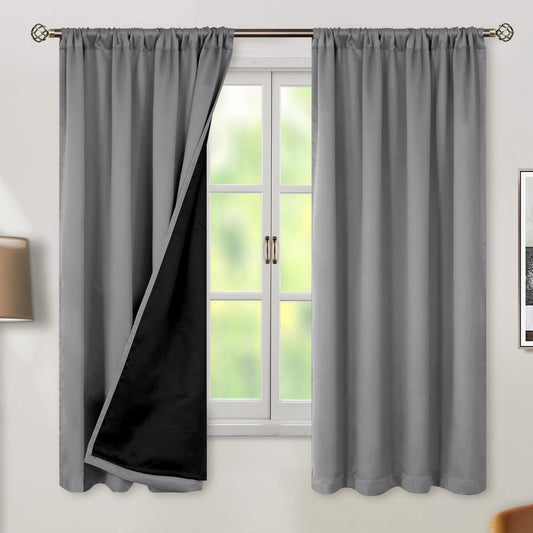 BGment 100% Blackout Curtains for Bedroom 63 Inch Length 2 Panels, Thermal Insulated Room Darkening Curtains Rod Pocket Soundproof Bedroom Living Room Window Curtains, Dove Grey, Each 42 Inch Wide