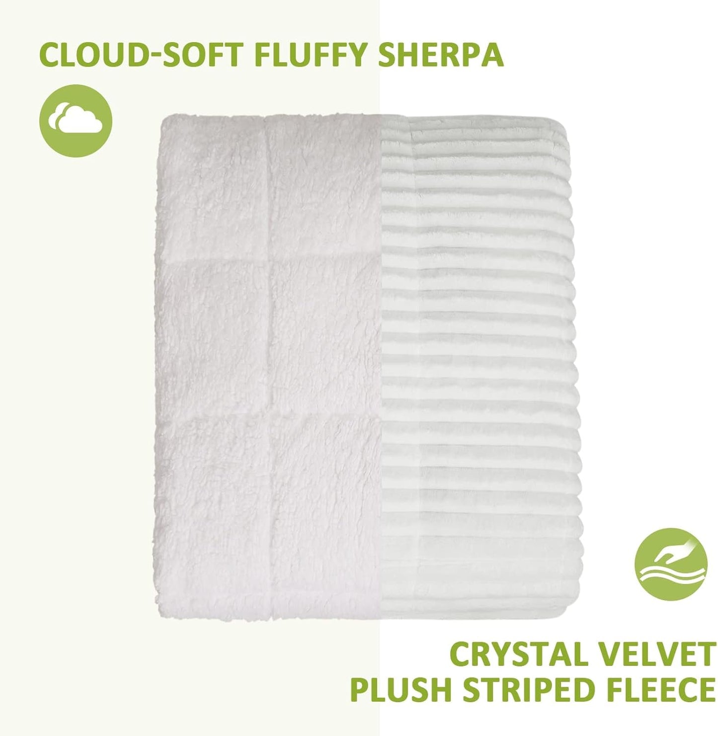 Uttermara Weighted Blanket for Adults Twin Size 15lbs, Striped Ribbed Fuzzy Heavy Blanket, Dual-Sided Ultra Cozy Sherpa & Super Soft Flannel for Sleep, 48x72 Inches, White