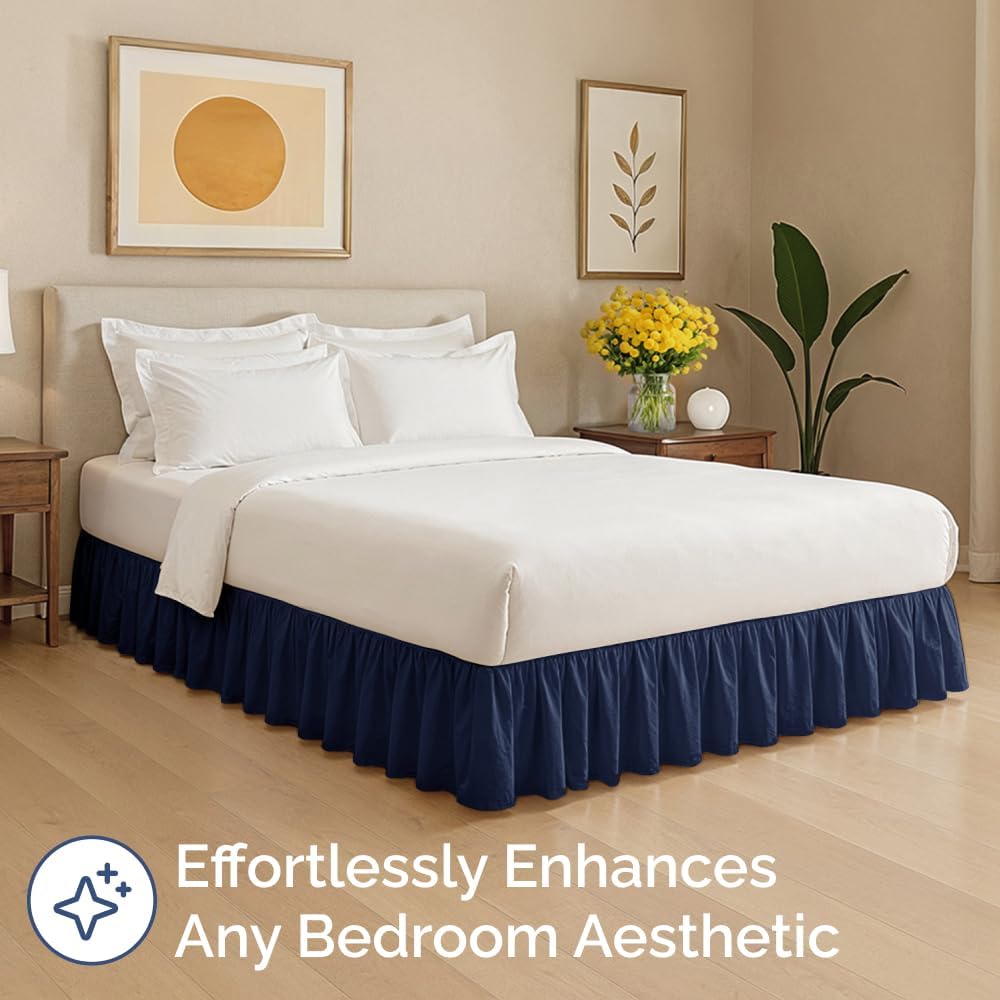 Bedskirt Twin Size Ruffle - 18 inch Drop Dust Ruffle Bed Skirt with Platform - Ultra-Soft, Easy Fit, Premium Hotel Quality - Wrinkle, Fade & Shrink Resistant - for Women, Men, Kids and Teens - Navy