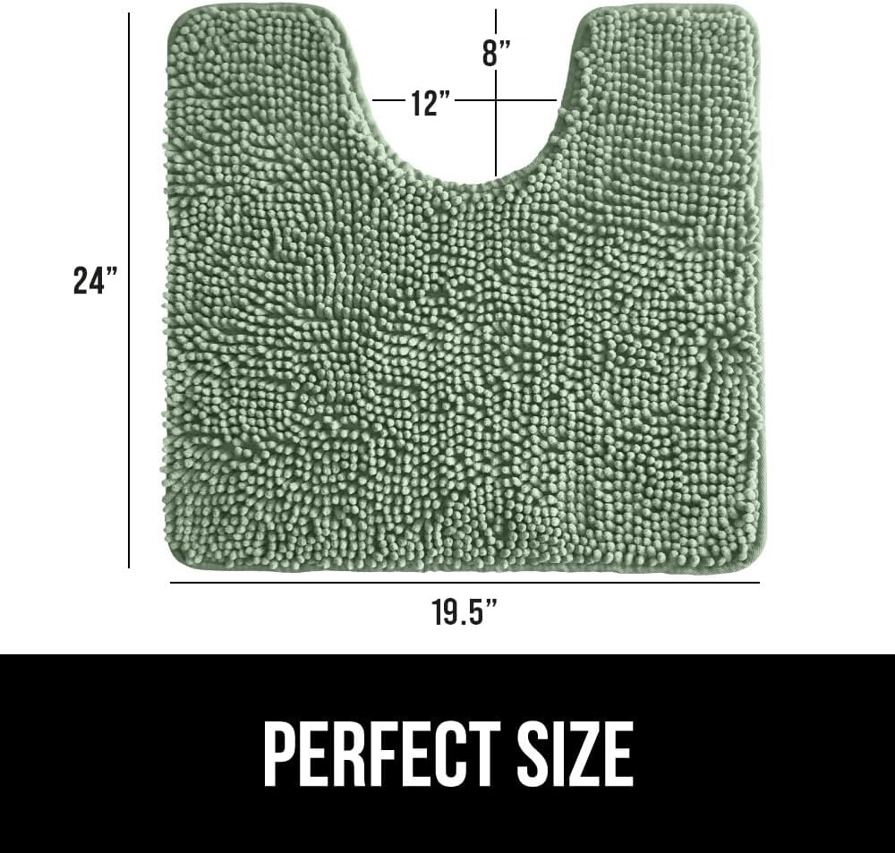 GORILLA GRIP Plush Absorbent Shaggy Chenille Bath Rug Mat for Oval Toilet Base with Rubber Backing, Machine Washable Rugs, Soft Microfiber Contour Mats for Toilets, Bathroom Decor, Sage