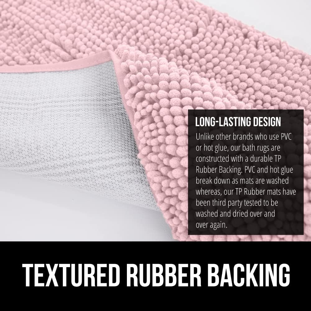 GORILLA GRIP Bath Rug Mat, Soft Absorbent Chenille, Quick Dry Microfiber Mats, Rubber Backing Washable Shower Floor Rugs, Bathmat Runner, US Designed Bathroom Home Decor Accessories 24x17 Light Pink