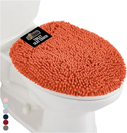 GORILLA GRIP Soft Chenille Bathroom Toilet Lid Cover, Machine Washable Seat Covers, 19.5x18.5, Stays in Place Rubber Backing, Fits Most Round, Elongated and Oblong Lids, Accessories Decor, Coral