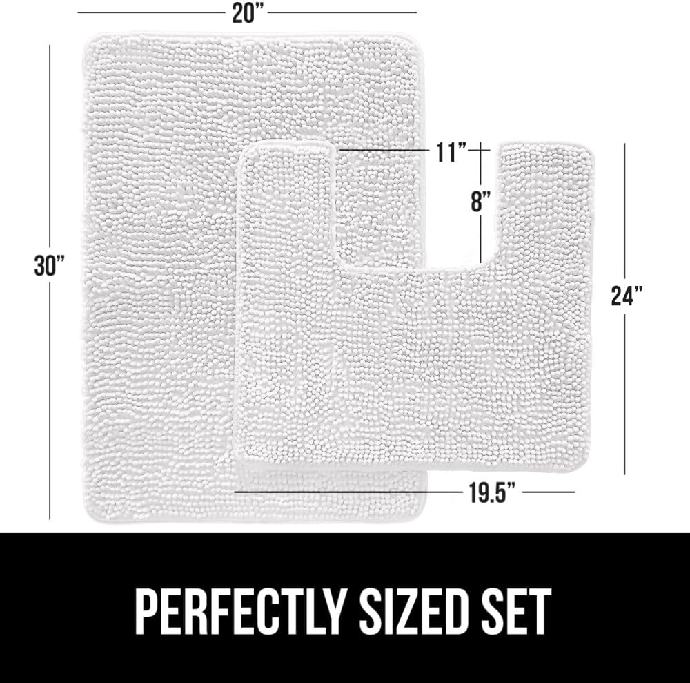 GORILLA GRIP Bathroom Rug Sets, Soft Chenille 2 Piece Area Rugs Set, Toilet Base Mat and 30x20 Carpet, Absorbent Microfiber Washable Mats Dry Quickly, Home Décor and Bath Room Accessories, White