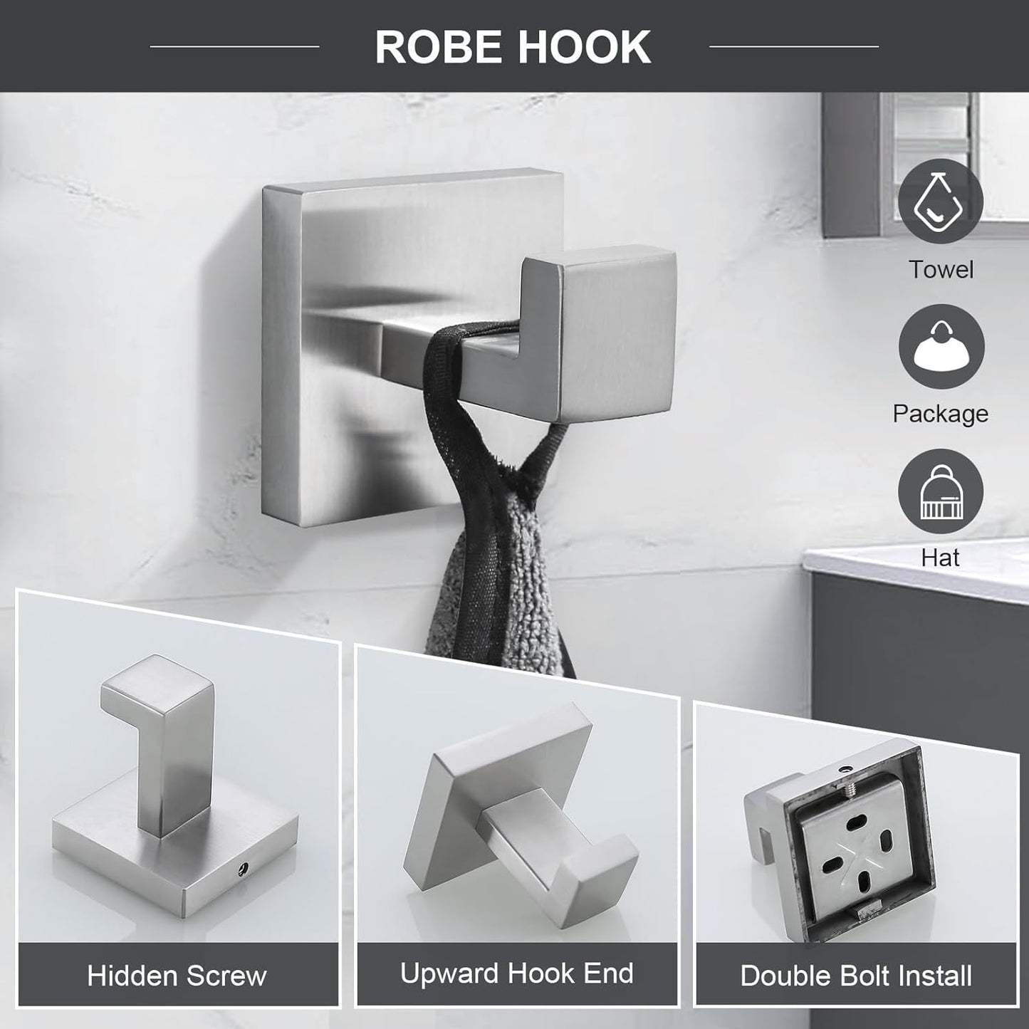 TQKAG 6-Piece Bathroom Towel Bar Sets Brushed Nickel 23.6 inch Towel Bar Stainless Steel Towel Ring Coat Hook and Toilet Paper Holder Bathroom Hardware Set Wall Mounted Bathroom Accessories Kit