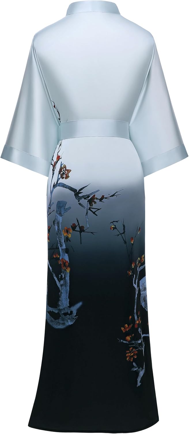 PRODESIGN Kimono Robe for Women - Long Satin Sleepwear Silky Kimono Cover-Up Nightgown Japanese Bathrobe Loungewear Blouse