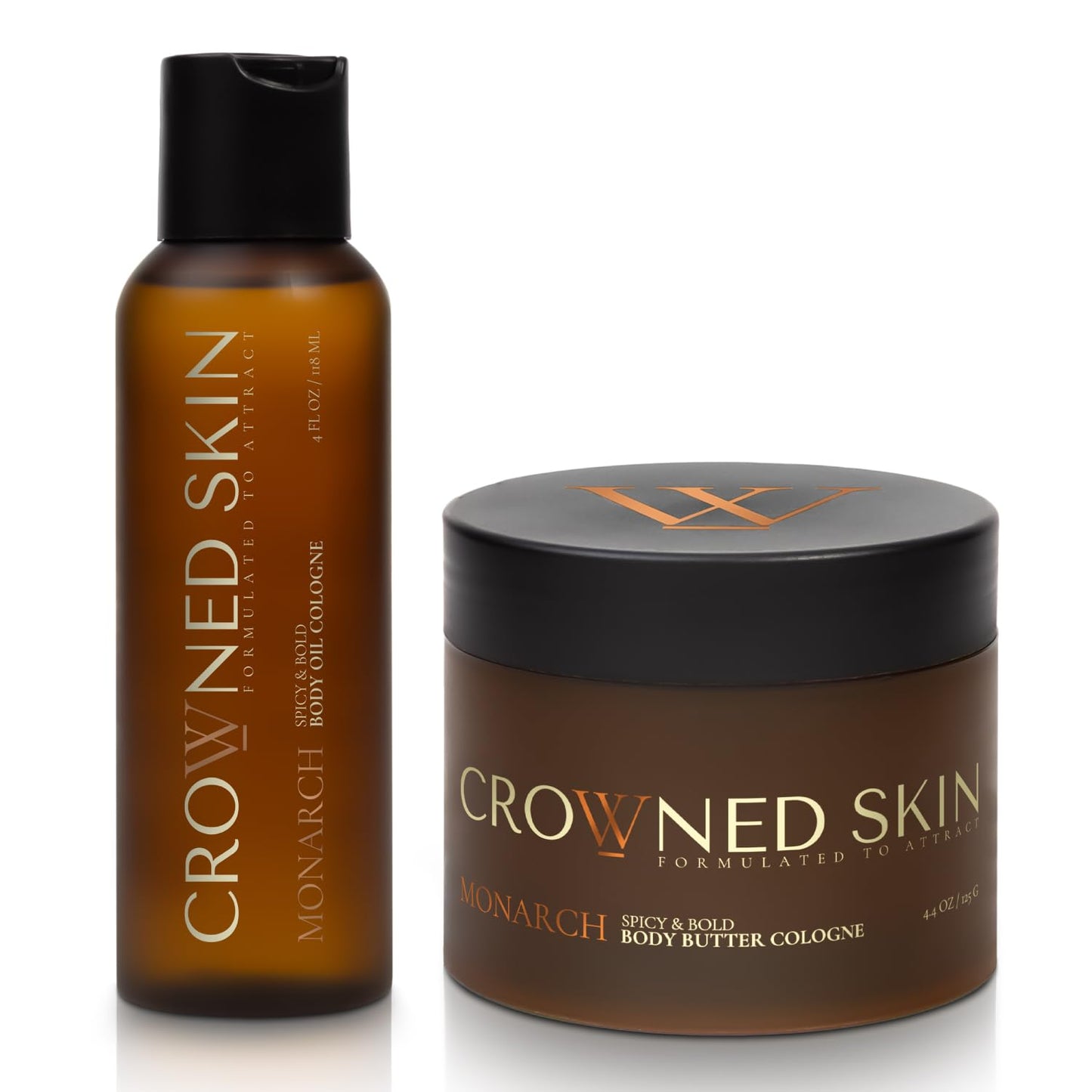 Crowned Skin Monarch Body Butter Cologne and Body Oil Cologne Bundle | Moisturizing Skin Care Set with Spicy and Bold White Musk & Cedarwood Scent | Natural Shea & Mango Butters | All-Day Fragrance