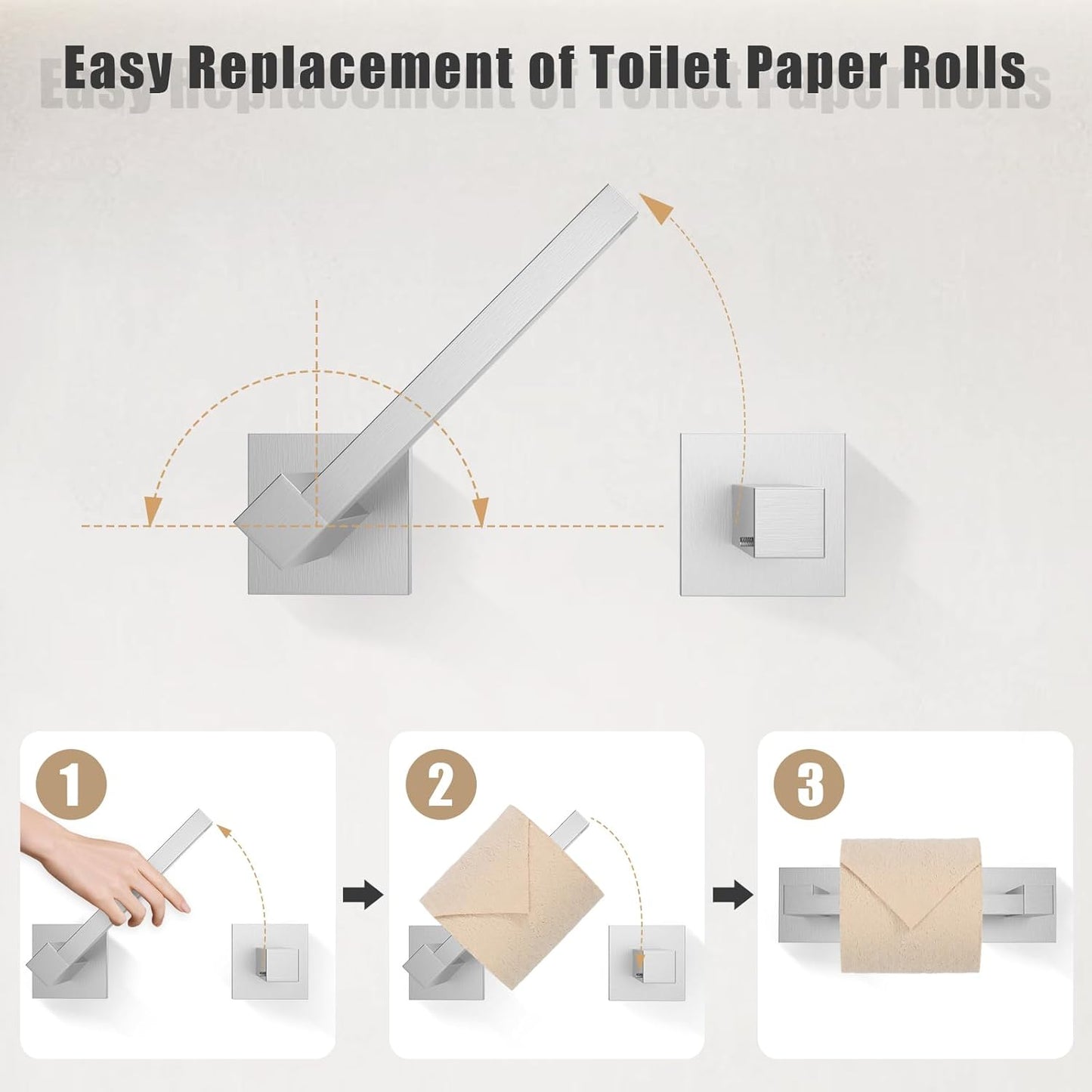 TQKAG Brushed Nickel Bathroom Hardware Accessories Set 5 Pieces, Double Post Pivoting Toilet Paper Holder Set Stainless Steel Square Bathroom Towel Bar Holder Set Wall Mounted