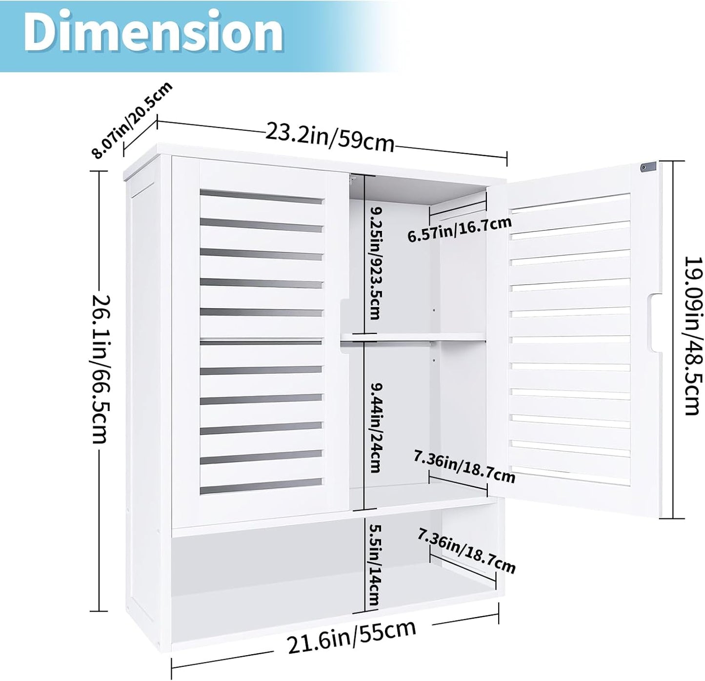 HYNAWIN White Organized Bathroom Storage Cabinet with Lattice Doors,Spacious Storage with Adjustable Shelves for Bathroom or Kitchen Essentials