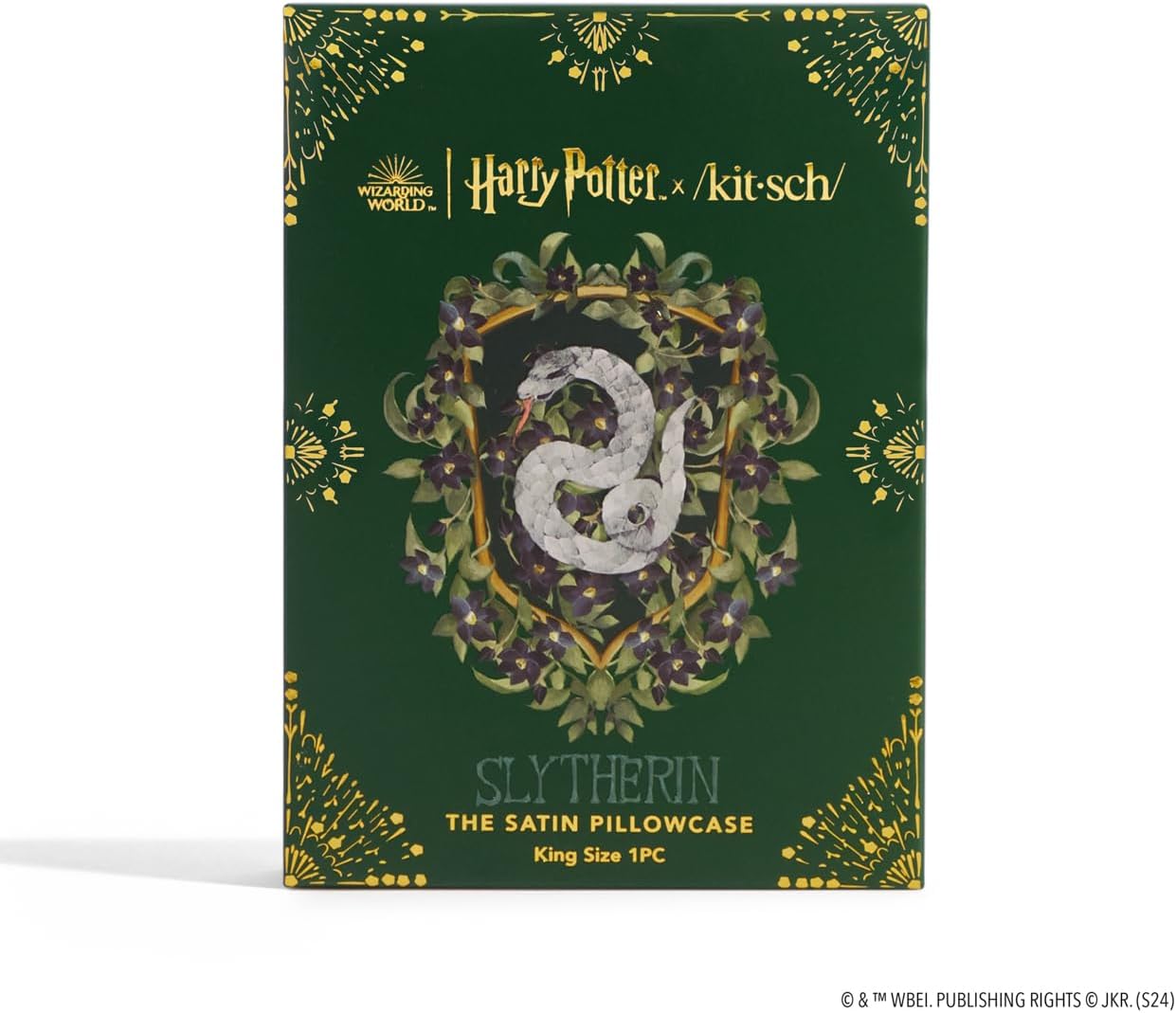 Kitsch x Harry Potter Slytherin Satin Pillowcase with Zipper for Hair & Skin – Double-Sided, Softer Than Silk, Wrinkle-Free, Machine Washable, Frizz Control, Breakout Prevention - King Size (19x36)