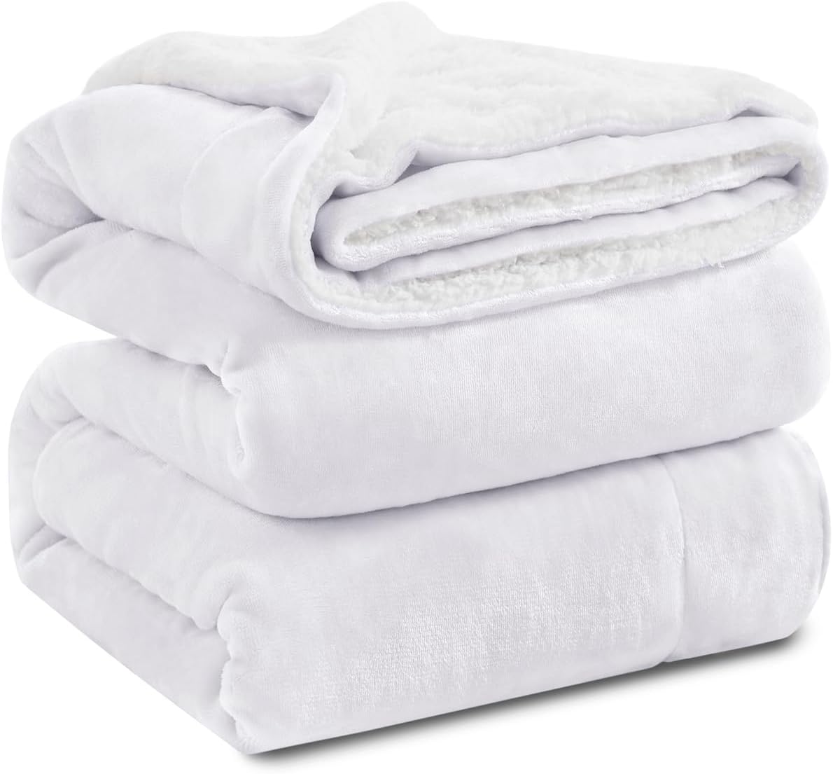 KAWAHOME Sherpa Fleece King Size Blanket for Bed - Extra Warm and Heavy Thick Blankets for Winter, Super Soft 500GSM Plush Blanket, 108" X 90" White