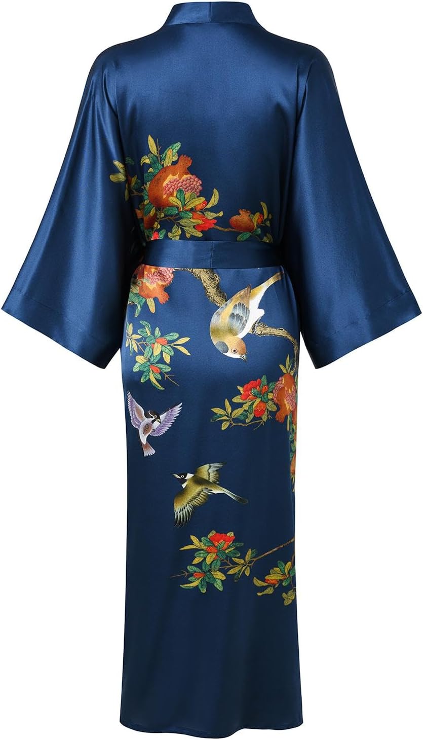 Women's Silk Kimono Robe Long Bathrobe Nightgown 100% Mulberry Silk for Women - Classic Floral Pattern