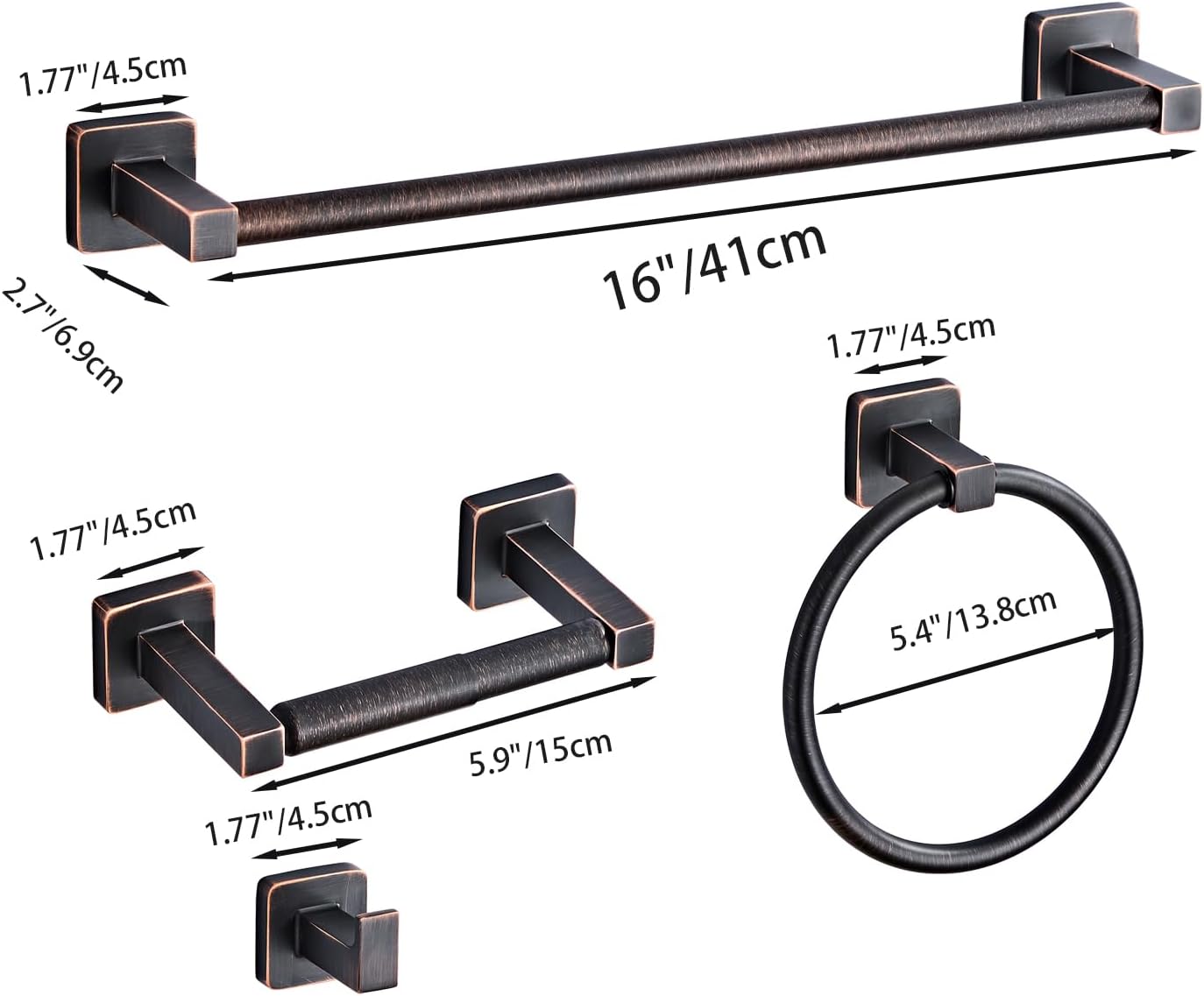 Bathroom Hardware Set 4 Pieces,Oil Rubbed Bronze Towel Bar Set Stainless Steel Wall Mounted, Includes 16In Hand Towel Bar, Towel Ring, Robe Towel Hooks,Toilet Paper Holder, Bathroom Towel Rack Set