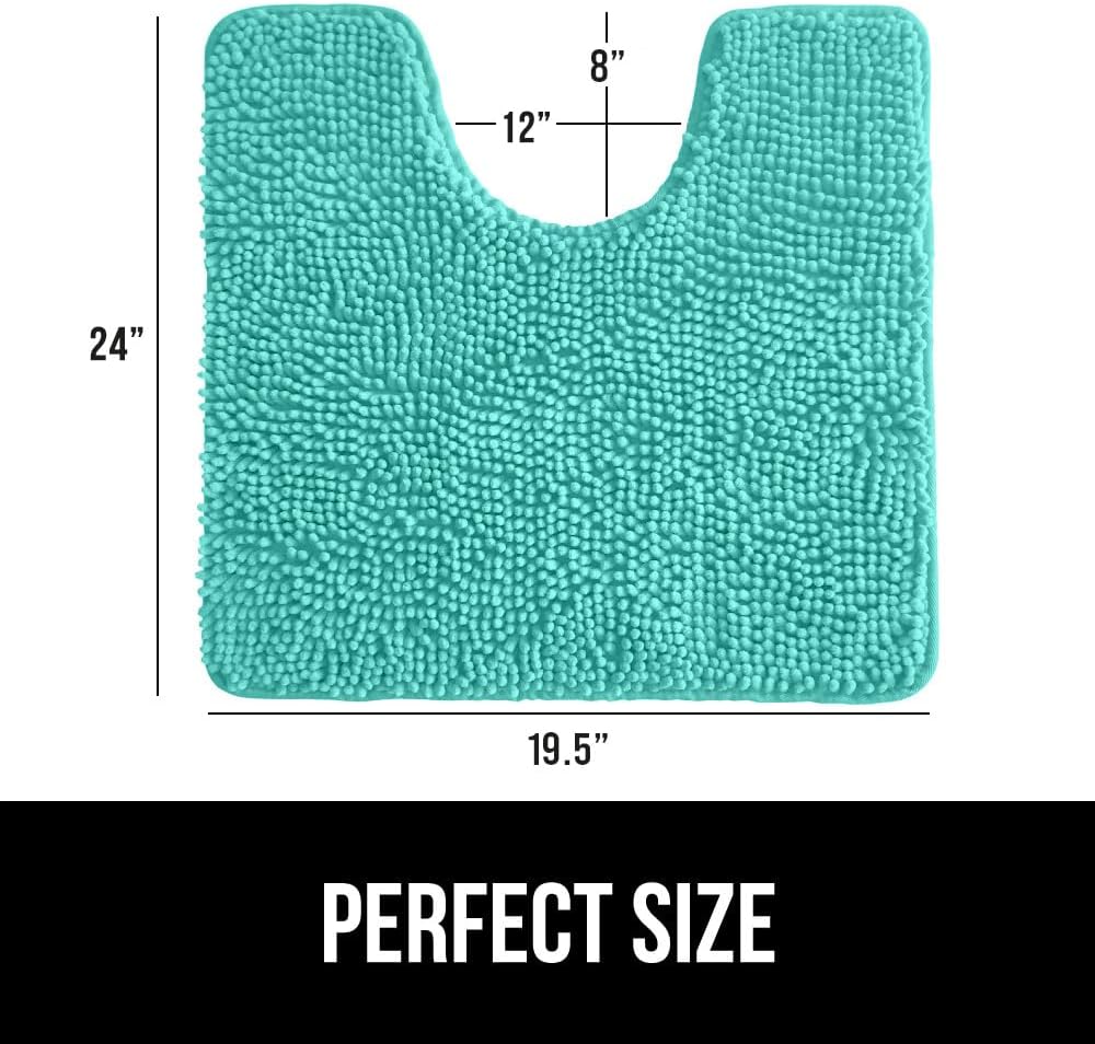 GORILLA GRIP Plush Absorbent Shaggy Chenille Bath Rug Mat for Oval Toilet Base with Rubber Backing, Machine Washable Rugs, Soft Microfiber Contour Mats for Toilets, Bathroom Decor, Turquoise
