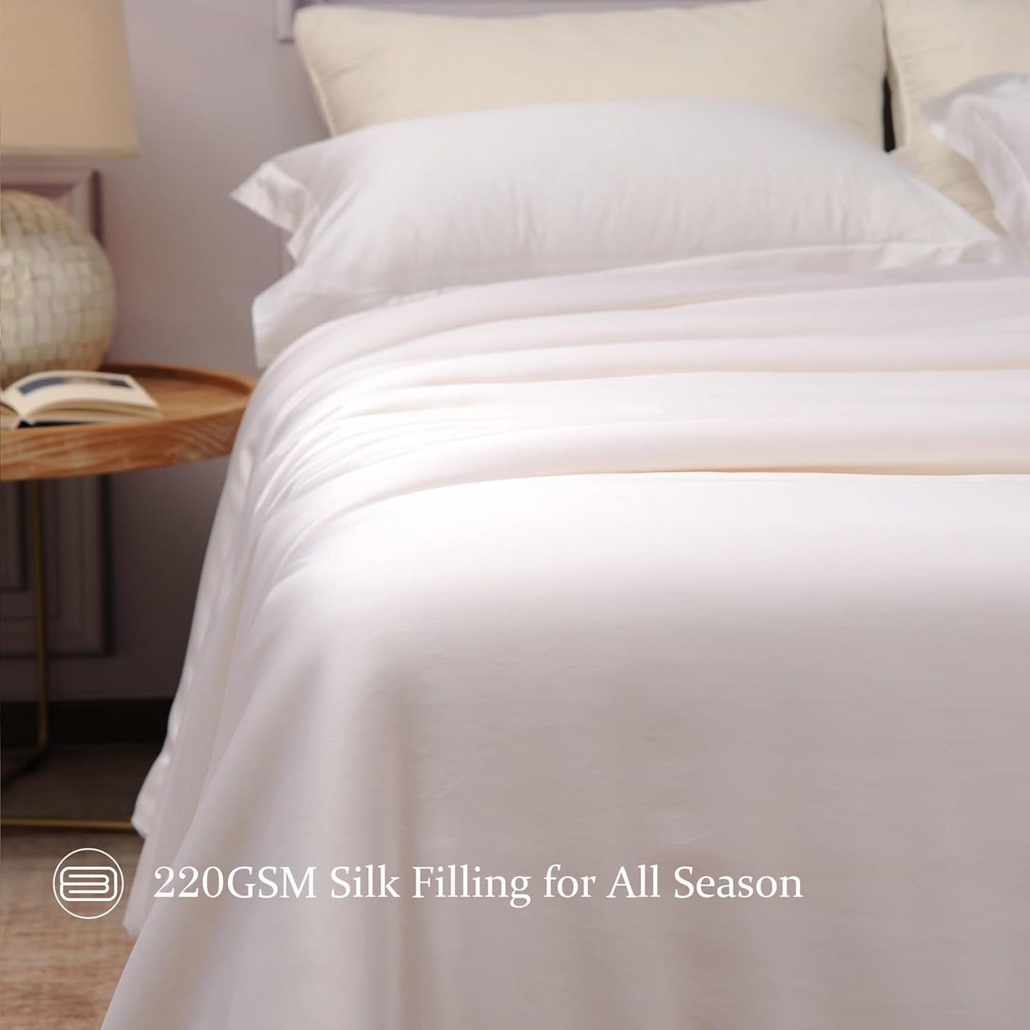 CUDDLE DREAMS Silk Filled Comforter for All Season, Detachable Tencel Duvet Cover for Easy Care, Naturally Breathable (White, Twin)
