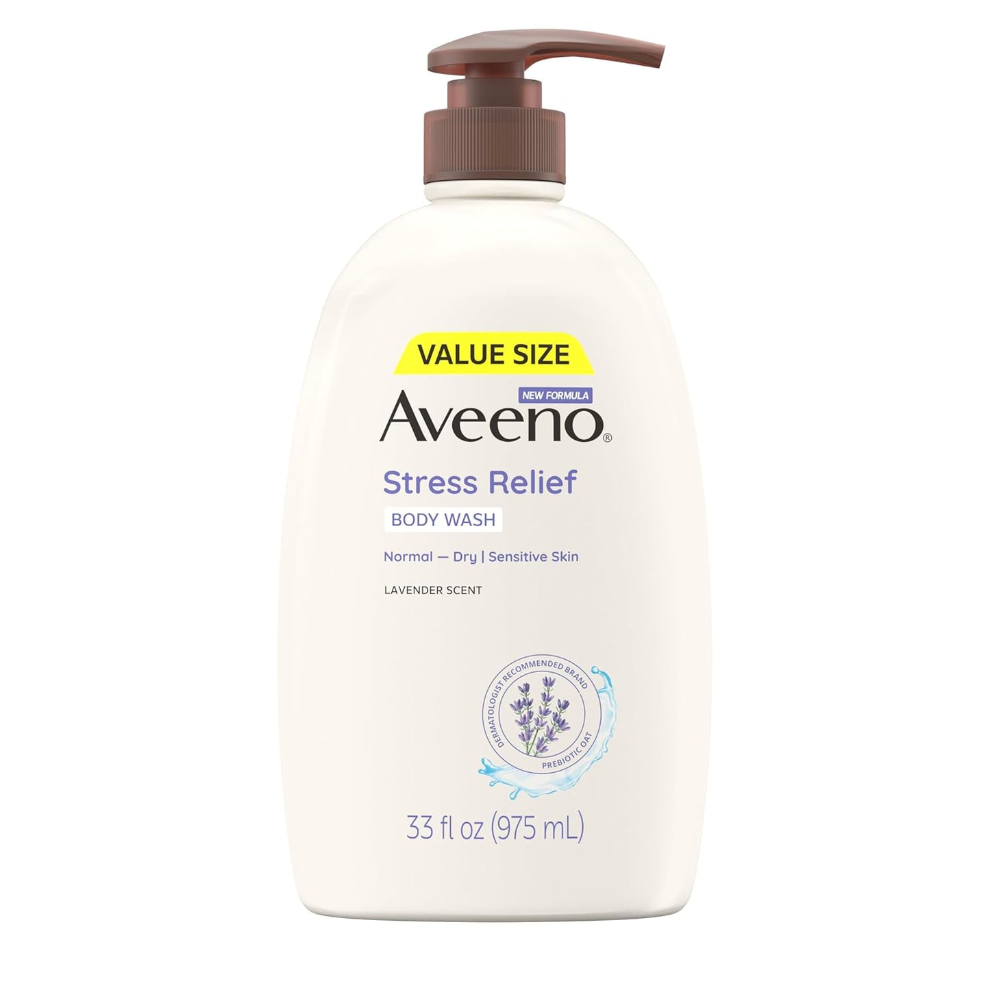 Aveeno Stress Relief Body Wash for Women, Calming Lavender Scent & Prebiotic Oat, Cleanser for Sensitive Dry Skin, Paraben, Dye & Soap-Free, 33 Fl Oz