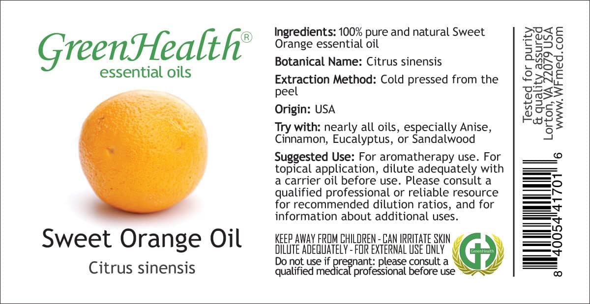 Sweet Orange Essential Oil - 1 Gallon - Plastic Jug - 100% Pure & Uncut - GreenHealth