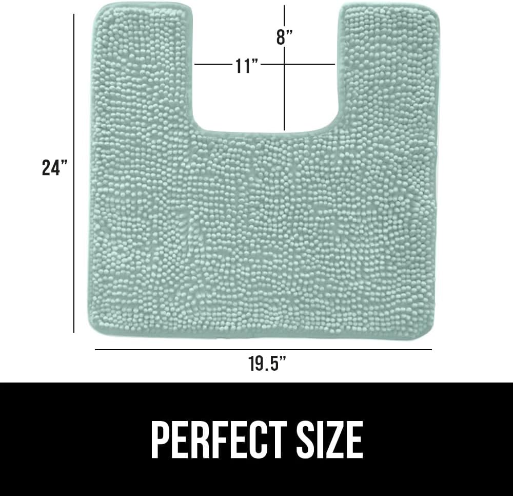 GORILLA GRIP Plush Absorbent Shaggy Chenille Bath Rug Mat for Square Toilet Base with Rubber Backing, Machine Washable Rugs, Soft Microfiber Contour Mats for Toilets, Bathroom Decor, Seablue