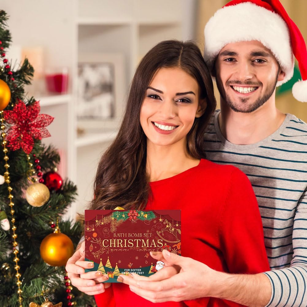 6 Pcs Christmas Bath Bombs Gift Set for Women,Handmade Natural Bath Bomb with Fizz Effect,Moisturizing and Soften Skin,Fruit & Flower Scents Skin Care Bathbombs for Stocking Stuffers Gift