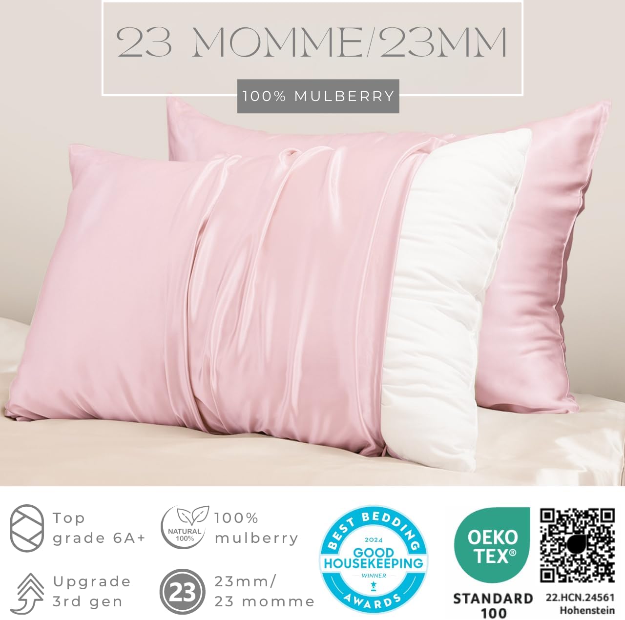 PROMEED Natural 23mm Silk Toddler Pillow Cases 13 x 18 with Hidden Zipper, Both Sides Oeko-TEX Certified Real Mulberry Silk Pillowcase Toddler/Travel Size (Toddler/Travel-13 x18, Pink)