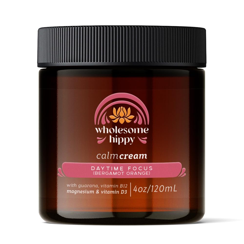 Wholesome Hippy Daytime Focus Calm Cream – All Natural Body Butter with Magnesium, Vitamin B12, Guarana & Bergamot Orange – Moisturizing Wellness Cream for Daily Clarity – 4oz