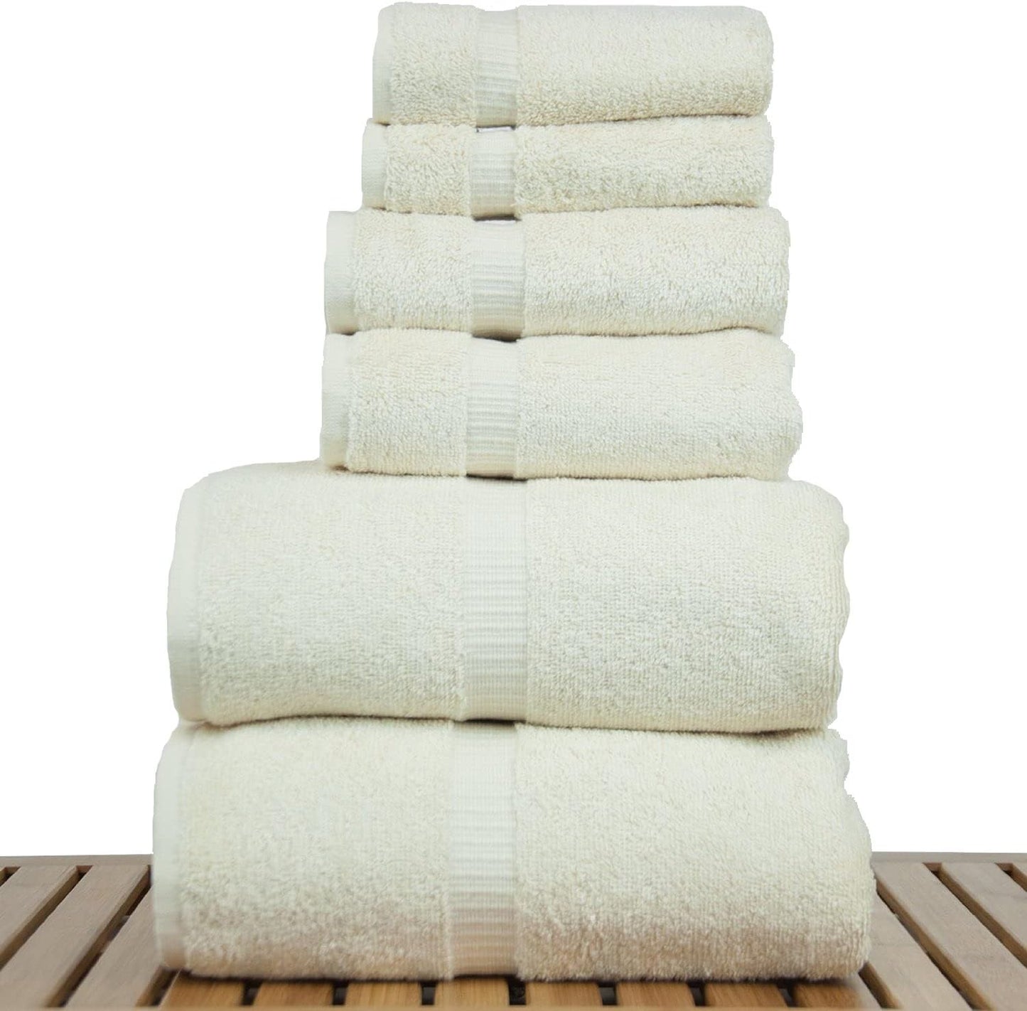 Luxury Hotel & Spa Quality Collection, Highly Absorbent & Quick Dry 100% Turkish Cotton, 750+ GSM, Eco Friendly Towel, Dobby Border Towels, 2 Bath Towel, 2 Hand Towel, 2 Washcloths (6 Piece, Beige)