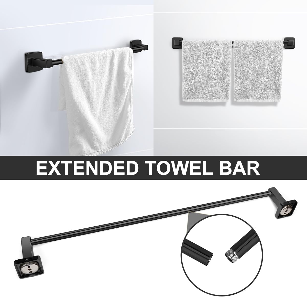 Bathroom Hardware Set 4 Pieces,Stainless Steel Matte Black Towel Bar Set, Includes 24In Towel Bar, Towel Ring, Robe Towel Hooks,Toilet Paper Holder, Bathroom Towel Rack Set