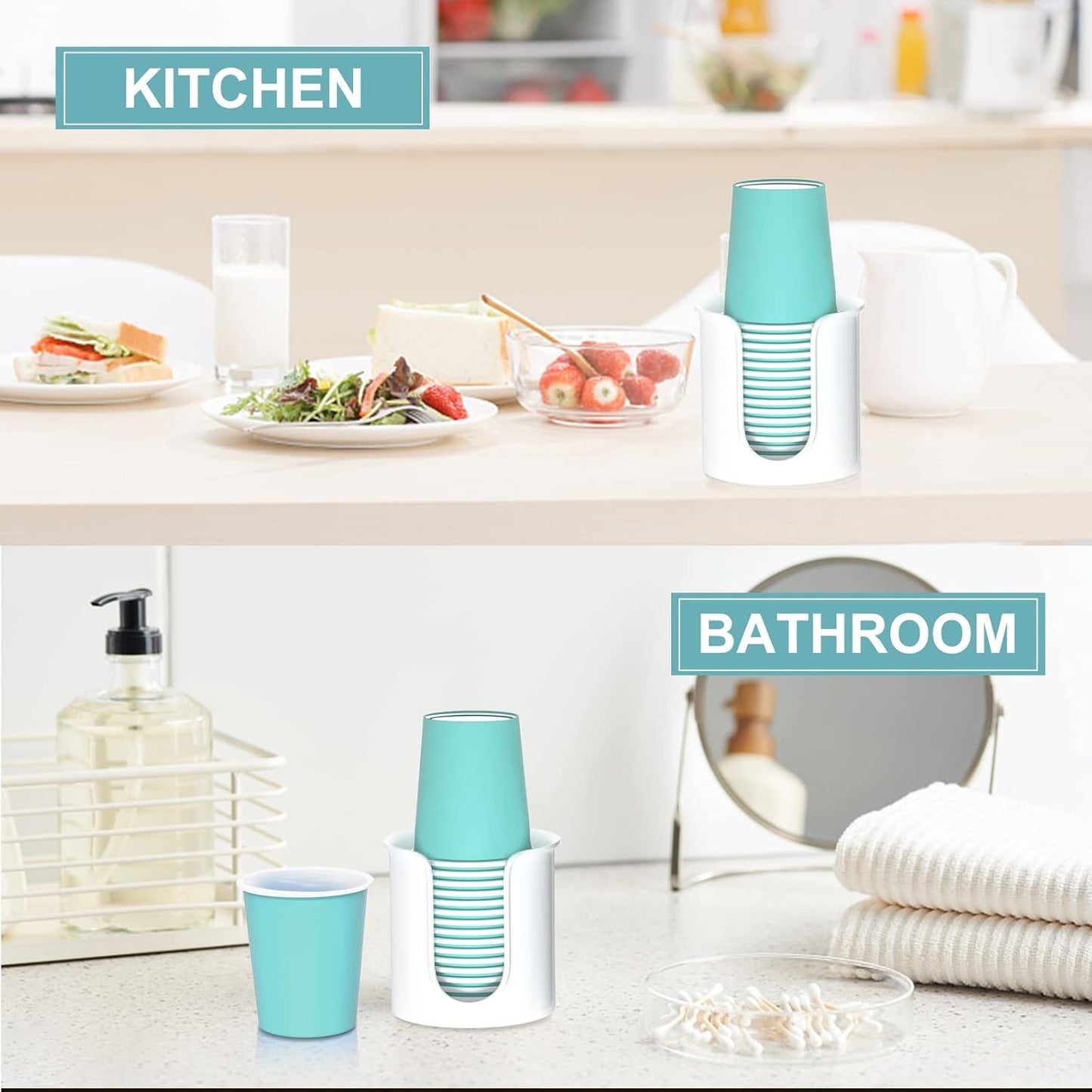 2 Pack Bathroom Cup Dispenser 3 oz Countertop - Convenient Paper Cup Holder for Mouthwash Cups - Easy to Use Cup Dispenser for Bathroom（White）