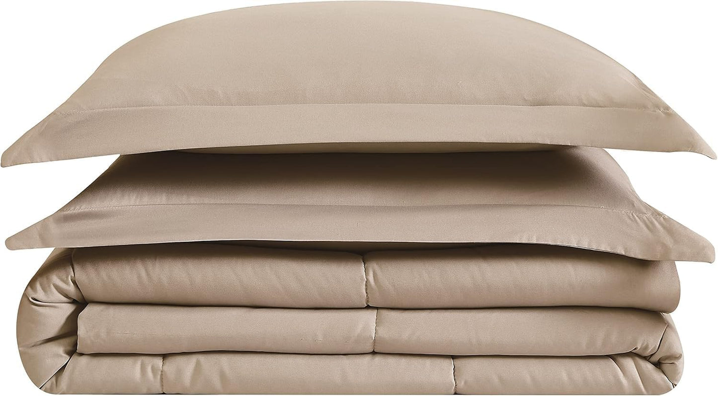 London Fog Garment Washed Solid Comforter Set Khaki Microfiber 2-Piece Twin XL Comforter Set, Solid Themed, Adult and Teen, Oeko-TEX Certified