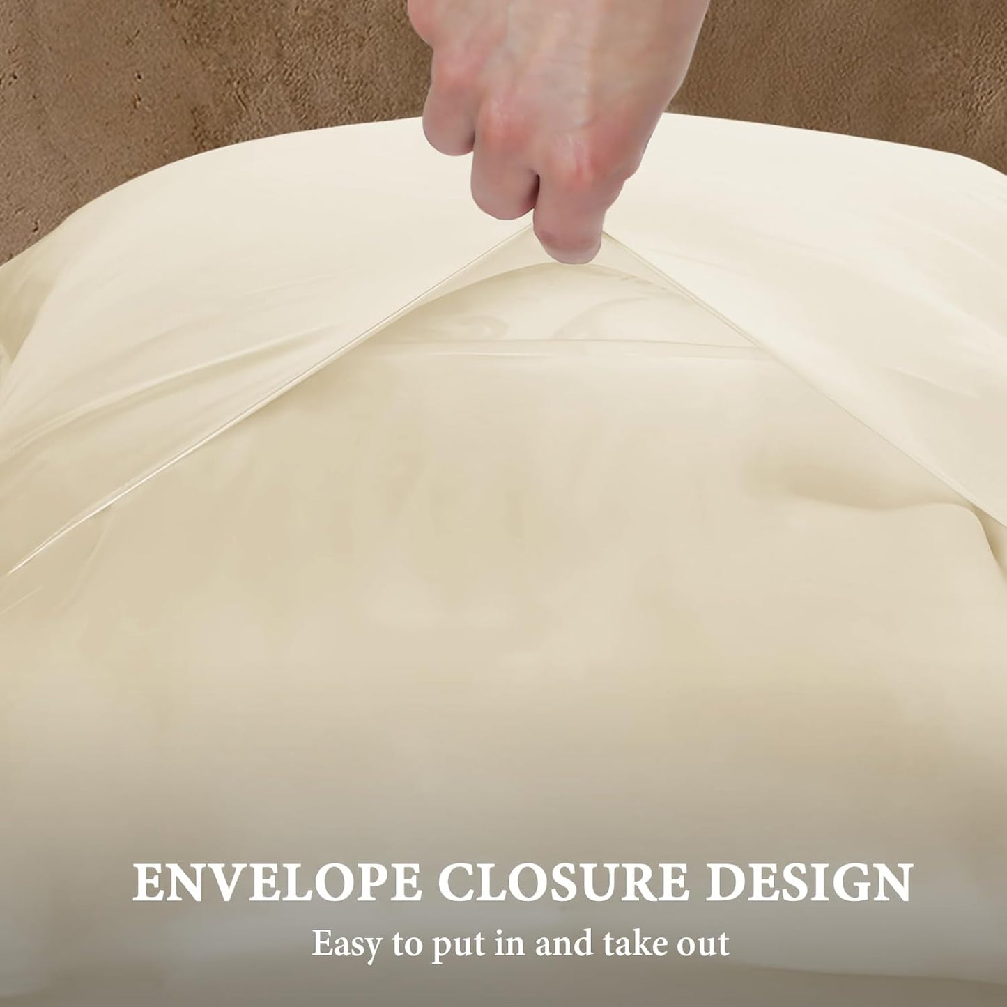 BHZ Satin Goose Down Feather Pillows Standard Size with Beige Satin Pillowcase for Hair and Skin, Cooling Pillow Cases Similar to Silk Pillow Cases, Decorative for Women, Mom Men