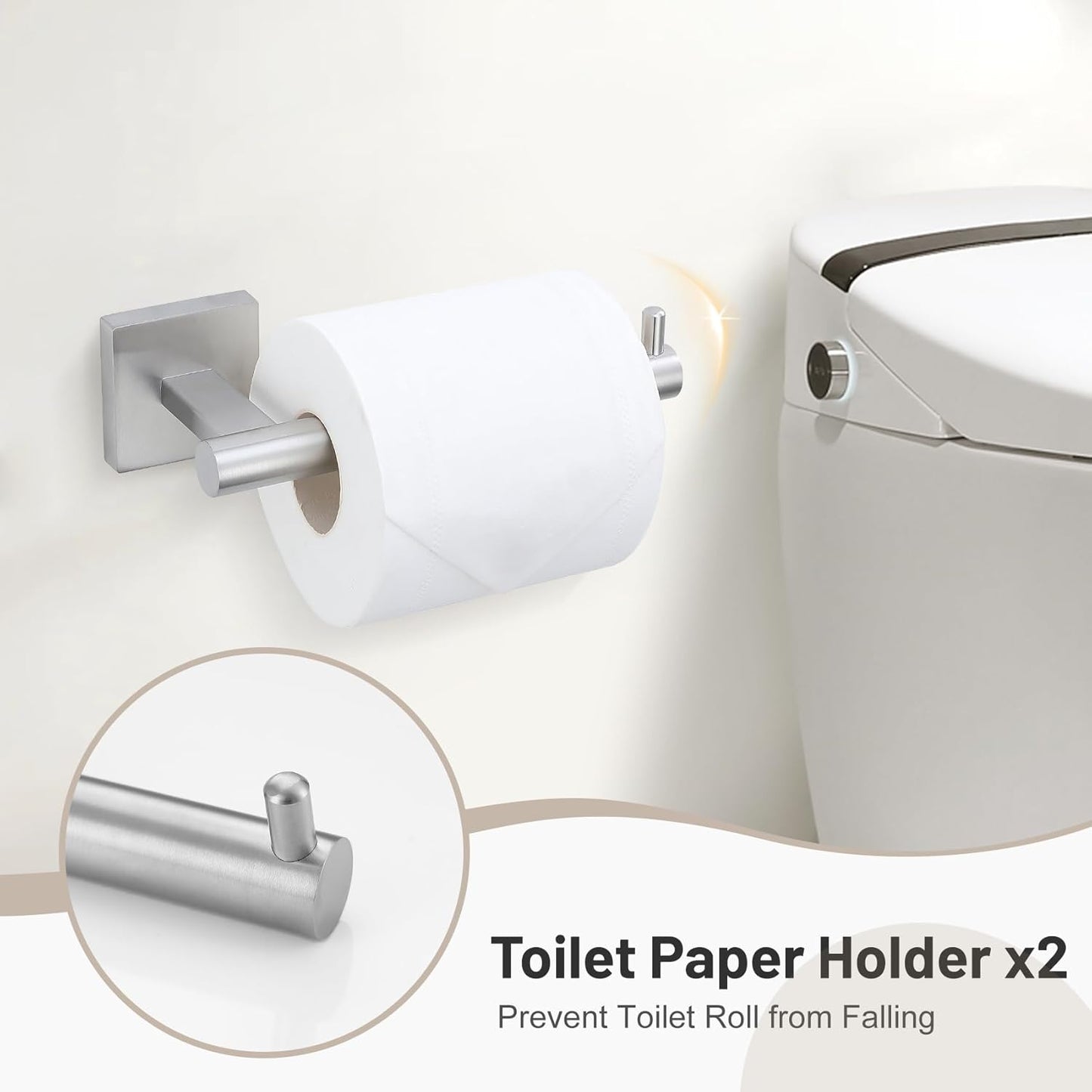 10 Pieces Bathroom Hardware Set Brushed Nickel Towel Bar Set Includes 23.6” Towel Bar, Towel Ring Holder, Toilet Paper Holder and Two Towel Hooks, Bathroom Accessories Set SUS304 Wall Mounted