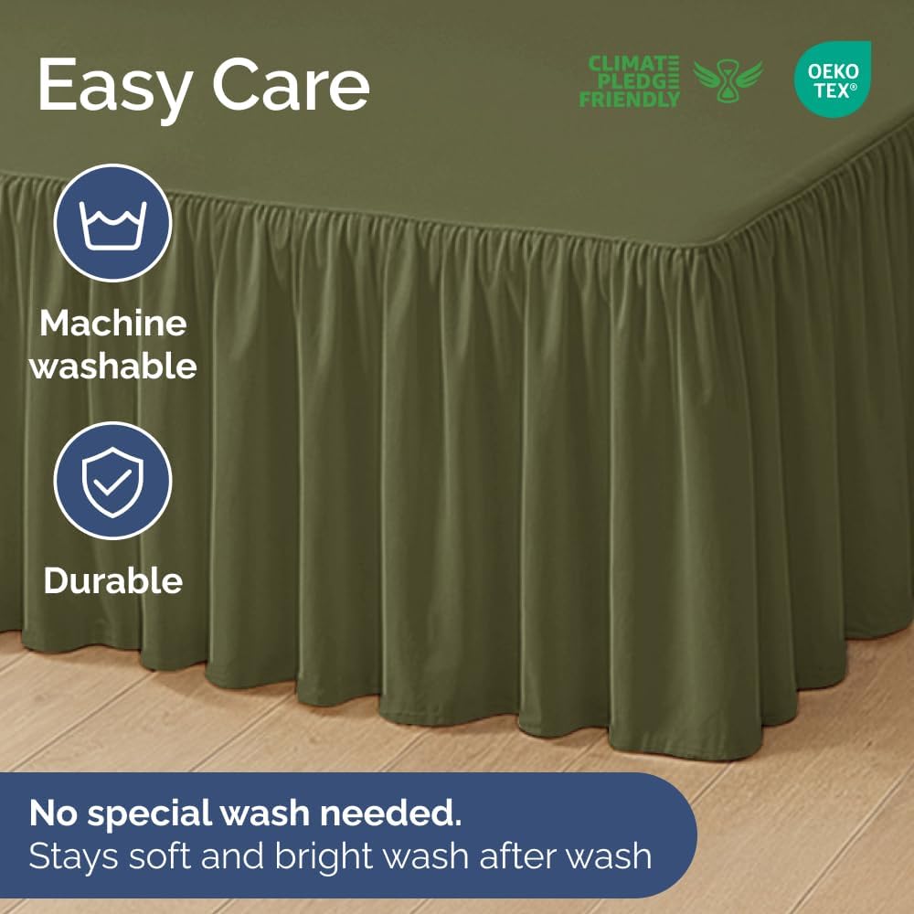 Bedskirt Queen Size Ruffle - 18 inch Drop Dust Ruffle Bed Skirt with Platform - Soft, Easy Fit, Premium Hotel Quality - Wrinkle, Fade & Shrink Resistant - for Women, Men, Kids and Teens - Sage Green