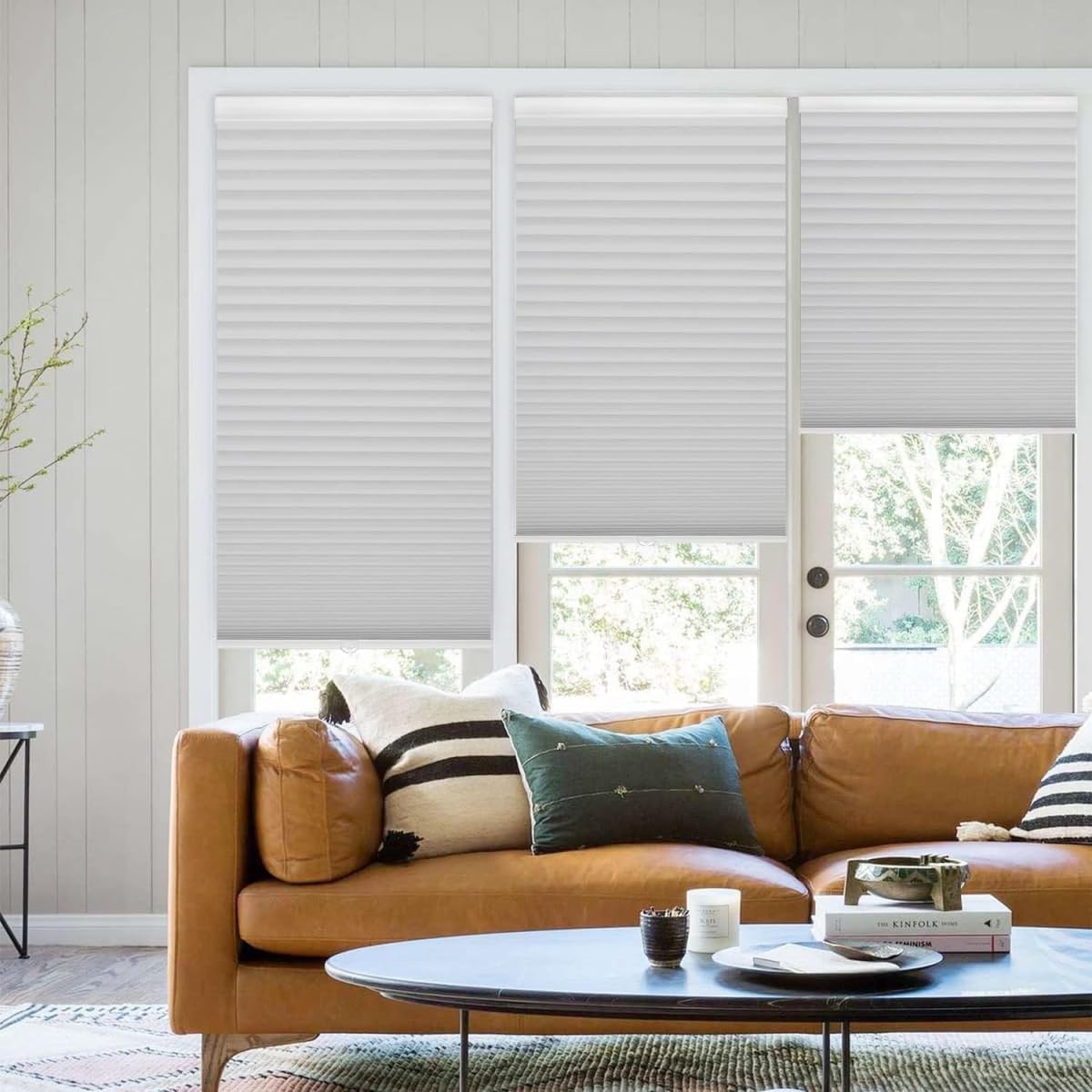 MYshade 1.5-Inch Cellular Cordless Light Filtering Shades,Thermal Insulating Noise Reducing Waterproof Blinds,Honeycomb Window Treatments for Indoor Light Control (Grey-32 W x 72" H)