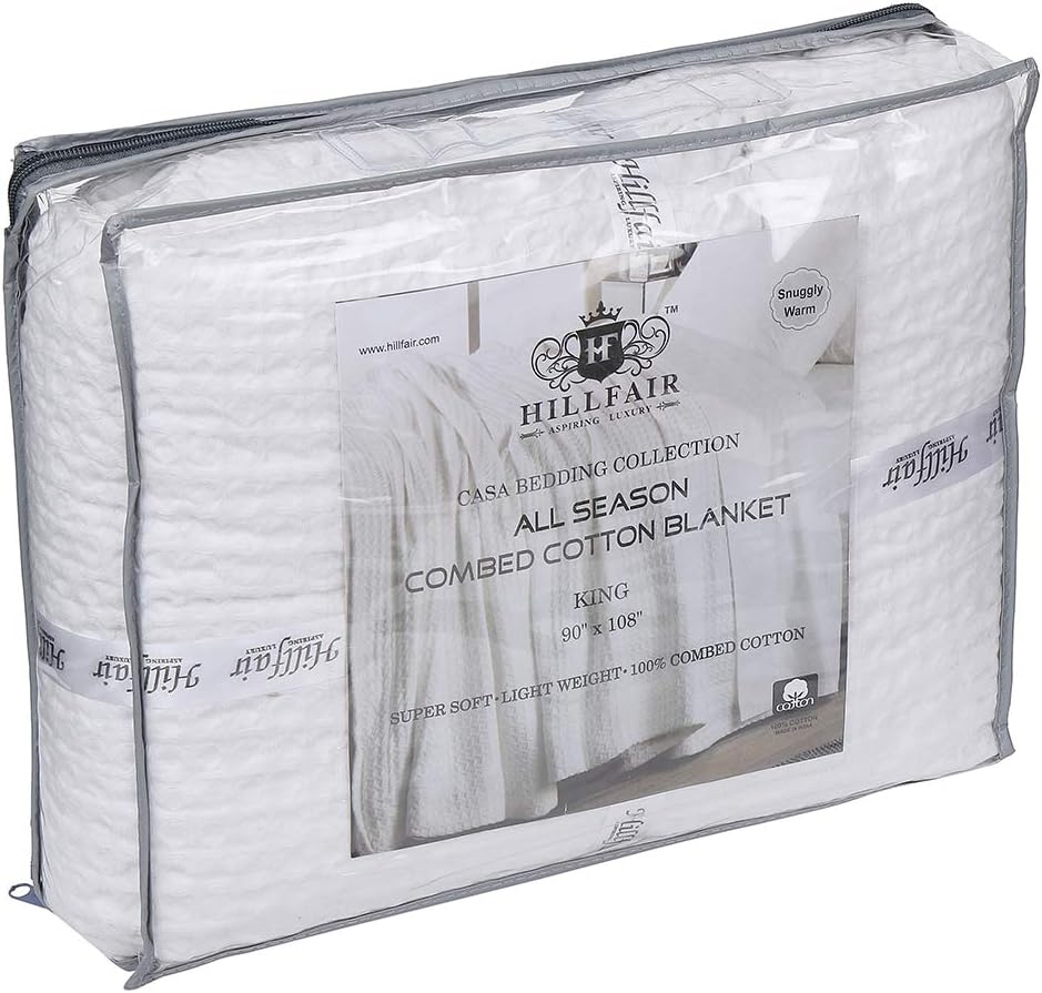HILLFAIR 100% Combed Cotton Blanket– Twin XL Size Bed Blankets– Warm Soft All Season Breathable Lightweight Summer Blankets– Waffle Weave Home Decor Bed Blanket- White Bed Cotton Blankets/Bedcovers