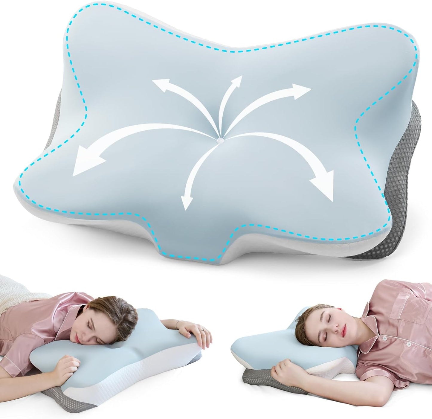 Cervical Pillow for Neck Support, Memory Foam Contour Pillow, Ergonomic Orthopedic Pillow, Adjustable Height Soft Bed Pillow with Breathable Pillowcase for Back, Side, Stomach Sleeper