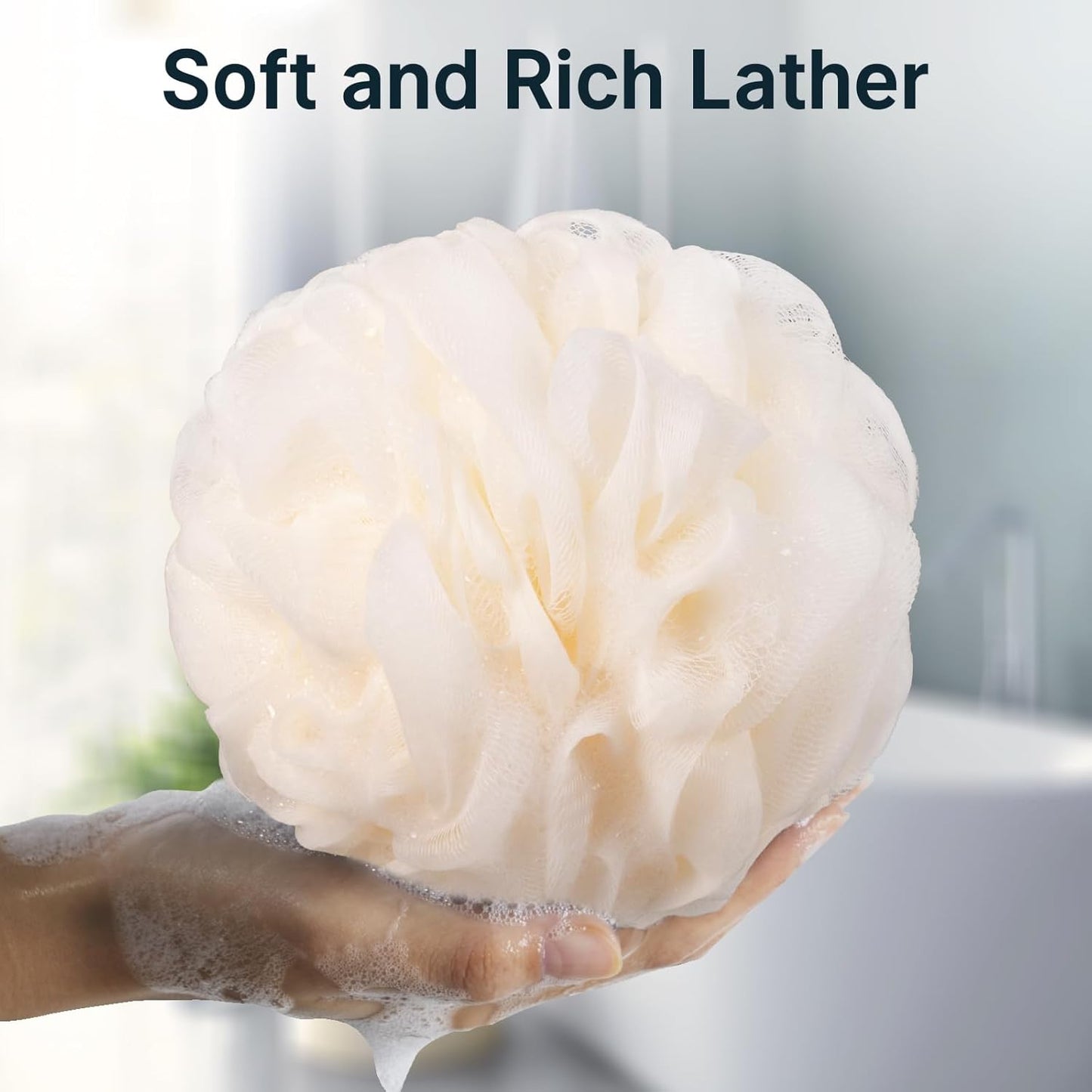 AmazerBath Loofah Sponge, Shower Loofah 60g/PCS - Body Scrubber Loofa Set of 3 Cream Color, Bath Sponge for Men and Women