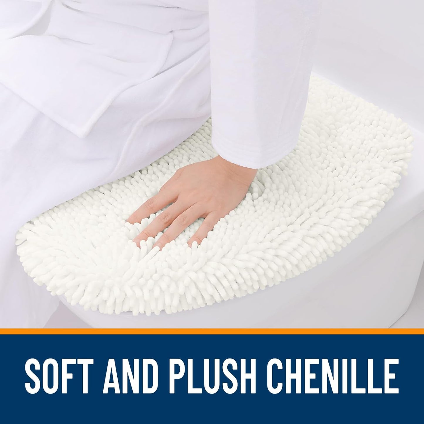 OLANLY Soft Chenille Bathroom Toilet Lid Cover, Machine Washable Seat Covers, 17.5x15, Stays in Place Rubber Backing, Fits Most Round, Elongated and Oblong Lids, Accessories Decor, Ivory