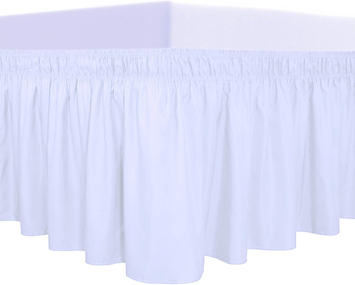 PureFit Wrap Around Ruffled Bed Skirt with Adjustable Elastic Belt - 14 Inch Drop Easy to Put On, Wrinkle Free Bedskirt Dust Ruffles, Bed Frame Cover for Twin, Twin XL and Full Size Beds, White