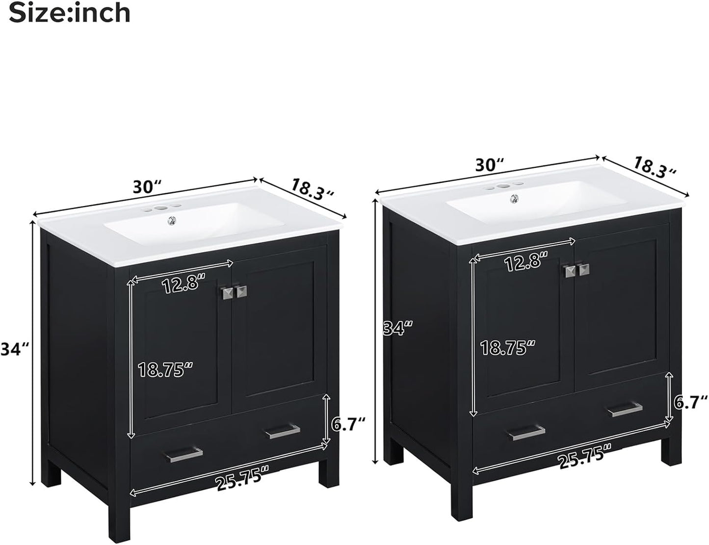 60" Bathroom Vanity Set with Double Vanities, Double Ceramic Sinks, Storage Shelf, Soft Closing Doors, Divided Drawers (Mirror not Included), Large Bathroom Vanity Sink Set (Black)