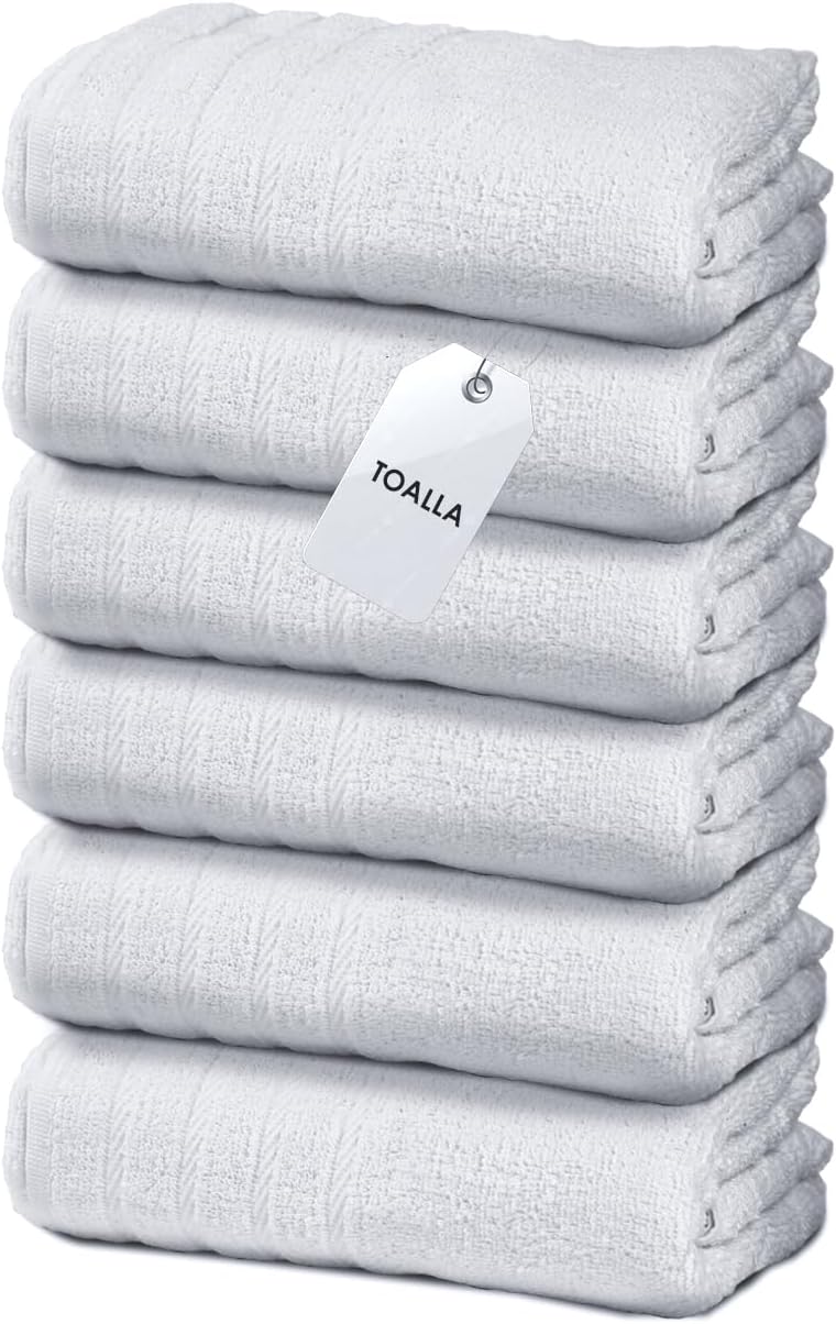 TOALLA_ Bath Towels_30x60_Pk 6_White Bath Towels (6-Pack, 30W X 60 L Inches) White Color- Cotton Towel for Gym, Bath, Spa, Shaving, Shampoo, for Daily use, Large