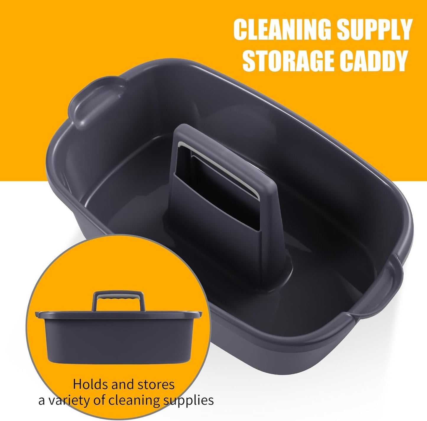 2-Pack Large Gray Cleaning Caddy for Cleaning Supplies with Handle - Portable Plastic Tote Organizer for Shower, Bathroom, Kitchen, Under Sink Storage