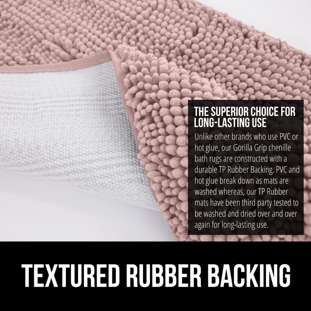 GORILLA GRIP Bath Rug Mat 30x20, Soft Absorbent Chenille, Quick Dry Microfiber Mats, Rubber Backing Washable Shower Floor Rugs, Bathmat Runner, US Designed Bathroom Home Decor Accessories Dusty Rose