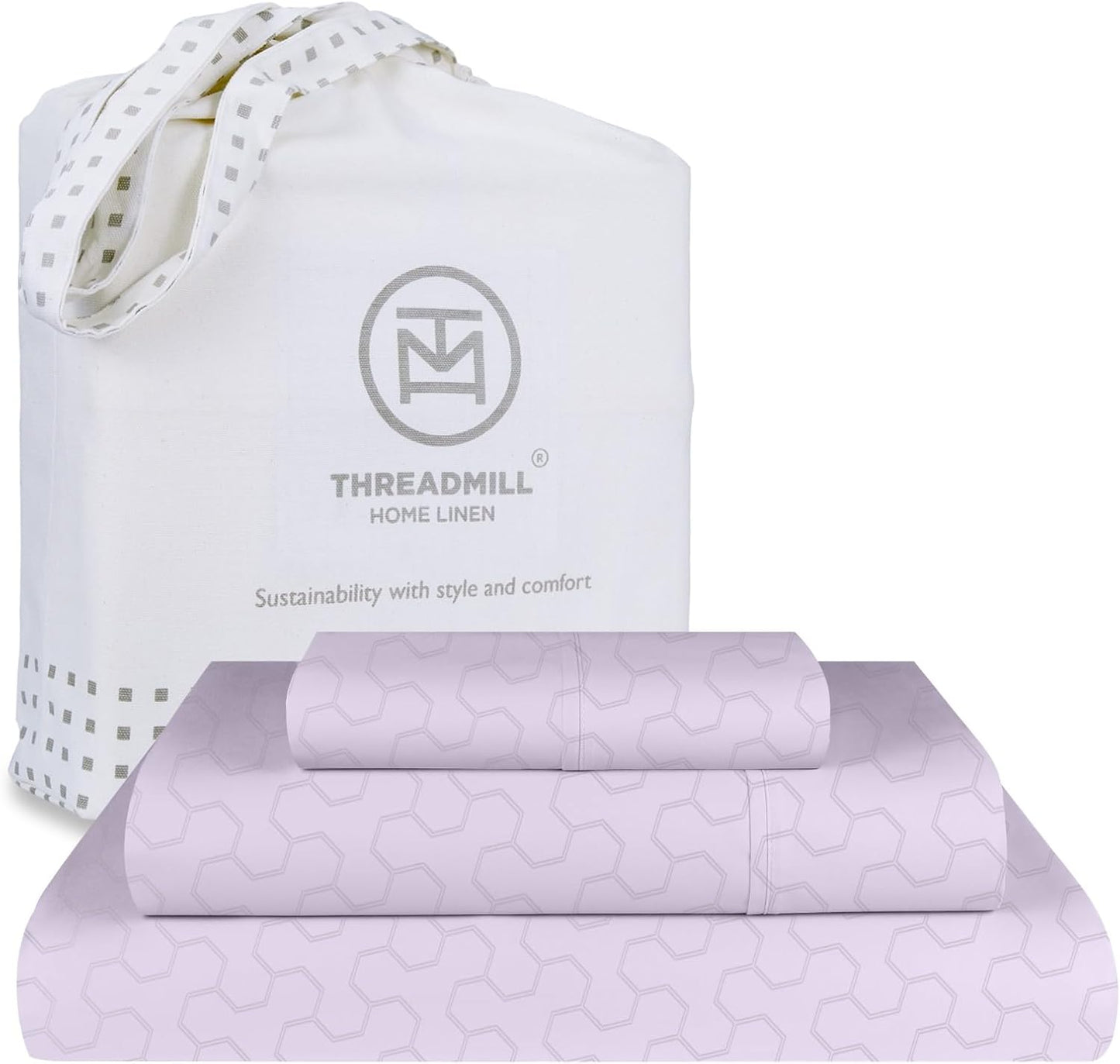 Threadmill Cotton Twin Sheet Set | 500TC 100% Cotton Sheets for Twin Size Bed | Damask Jacquard Sateen Twin Bed Sheets Set with 15” Deep Pocket | Soft Breathable 3-Piece Cooling Sheet Set | Lilac